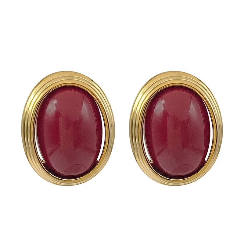 أقراط بيضاوية حمراء عتيقة للنساء، ترصيع أذن أنيق وبسيط، هدية فاخرة لها، هدية الذكرى السنوية لعيد الحب