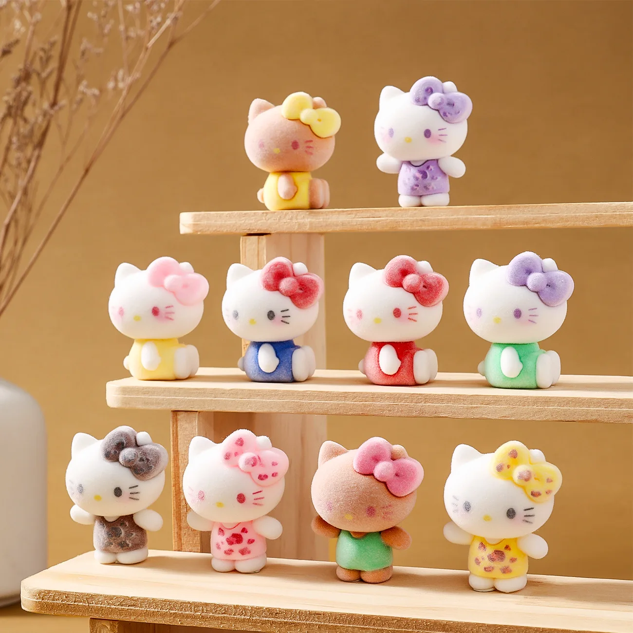 

10pcs/Set Mini Flocking Colorful Hello Kitty Doll Cute Anime Action Figure Toys Keychains,Phone Straps Diy Charms Accessories