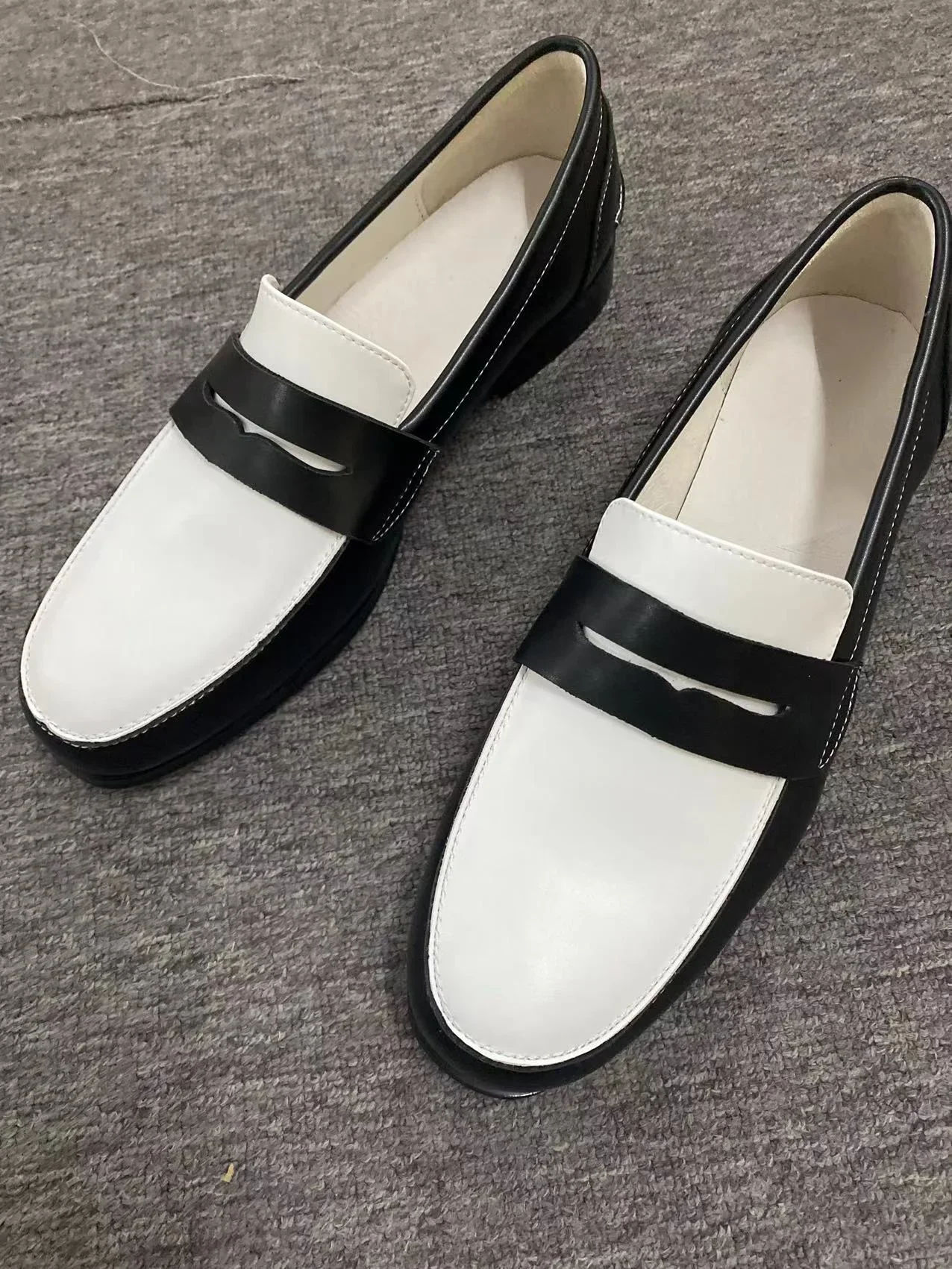 Men's Casual Shoes Elegant Men Leather Shoes 2025 Spring New Black White Matching Color Round Toe Flat Classic Design Large Size