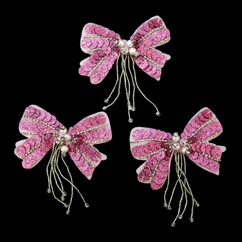 Handmade beaded tassel sequin bow clothing accessories cloth patch