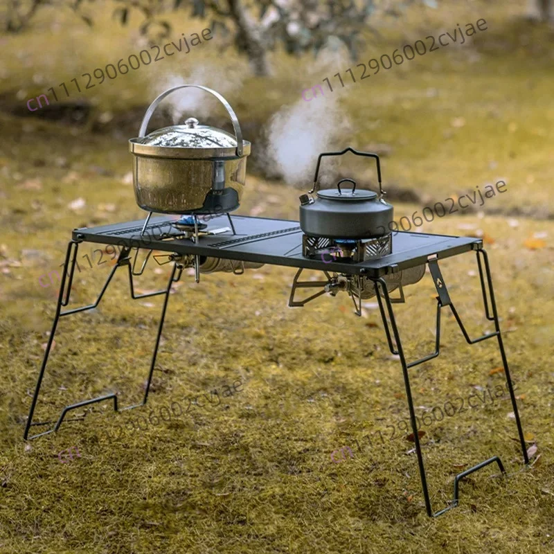 Multifunctional Bridge Table, IGT Expandable Folding Coffee Table, Blackened Modular Unit Table, Iron Camping BBQ Table