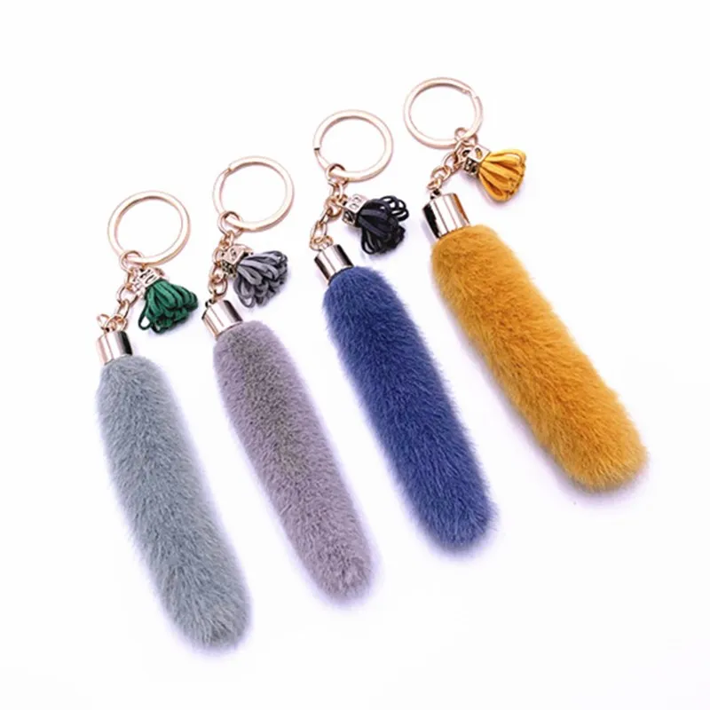 K22 Color Cute Fashion Faux Mink Fur Tail KeyChain Wedding Gift Women Bag Key Chain Trinket Men Car Keyring Girl Party Gift