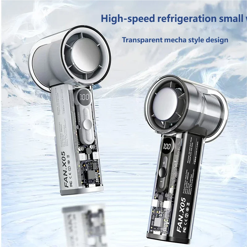 HOMEFISH USB Charging Handheld Fan with Transparent Ice Pack Ice-Sensitive High Wind Power Mini Electric Personal Cooling Fan