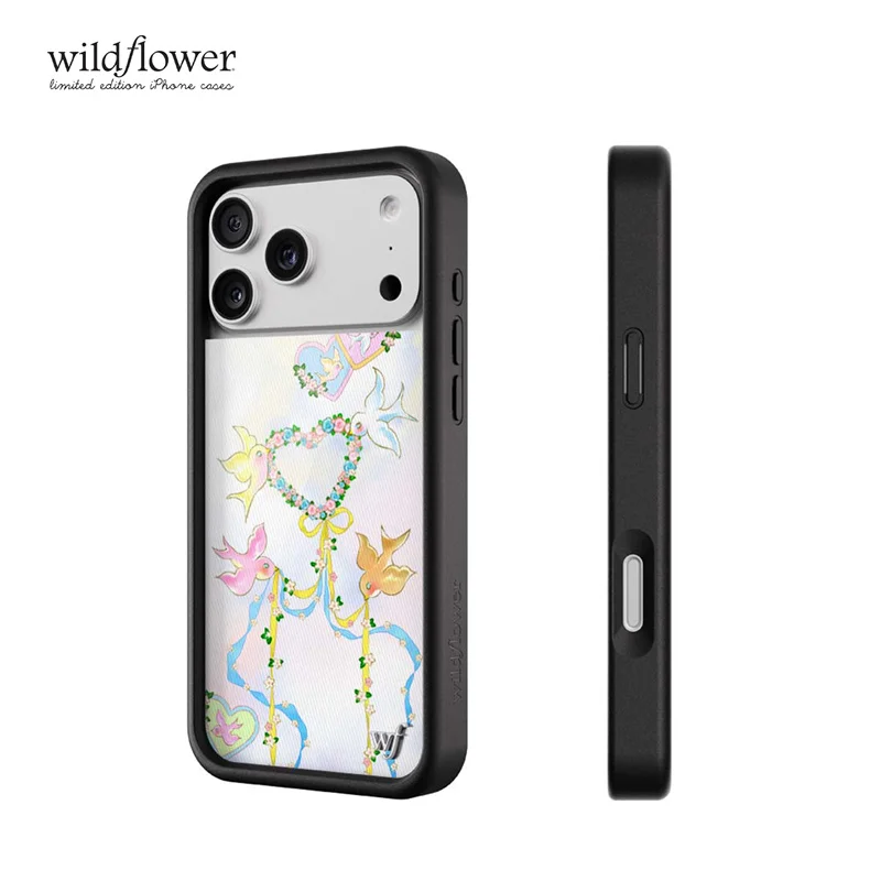 Funda de teléfono con cinta de colores Wildflower ins Dove Diaries para iPhone 17 16 15 14 13 12 Pro Max Love Heart paloma a prueba de golpes