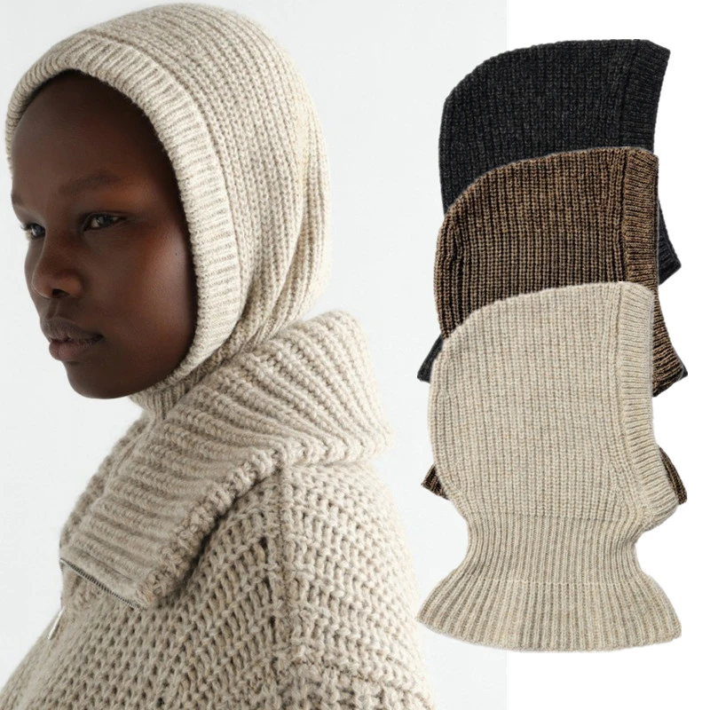 Maxdutti Southern French Minimalist Alpaca Wool Blended Balaclava Hat Winter Retro Thick Warm Knitted Hat With Wool Yarn Hat