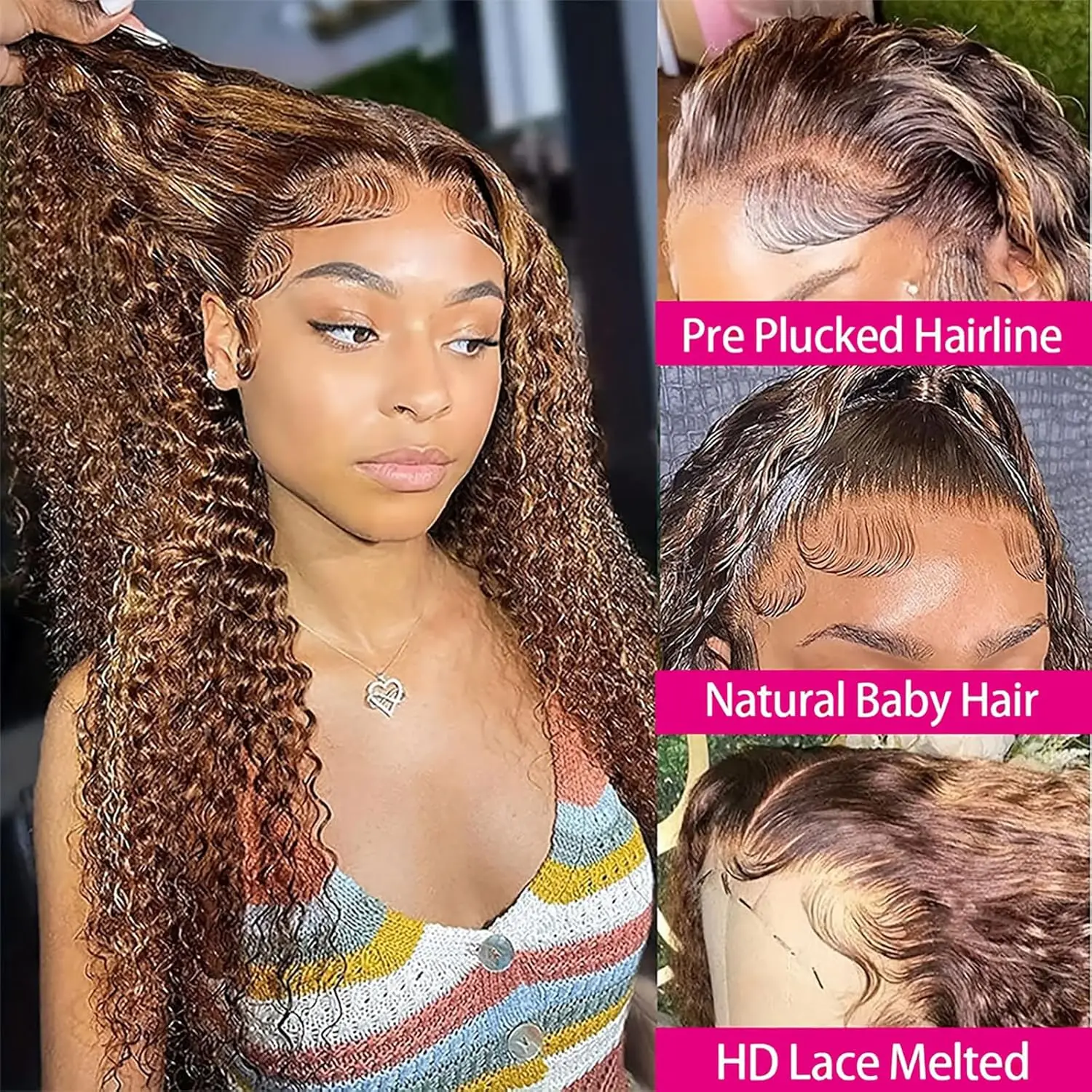 30-дюймовый Highlight Ombre Lace Front Wig Blonde Curly 13x6 HD Медовый Блондин 4/27 Глубокие Волны Парики Фронта Шнурка Человеческие Волосы Плотность 200%