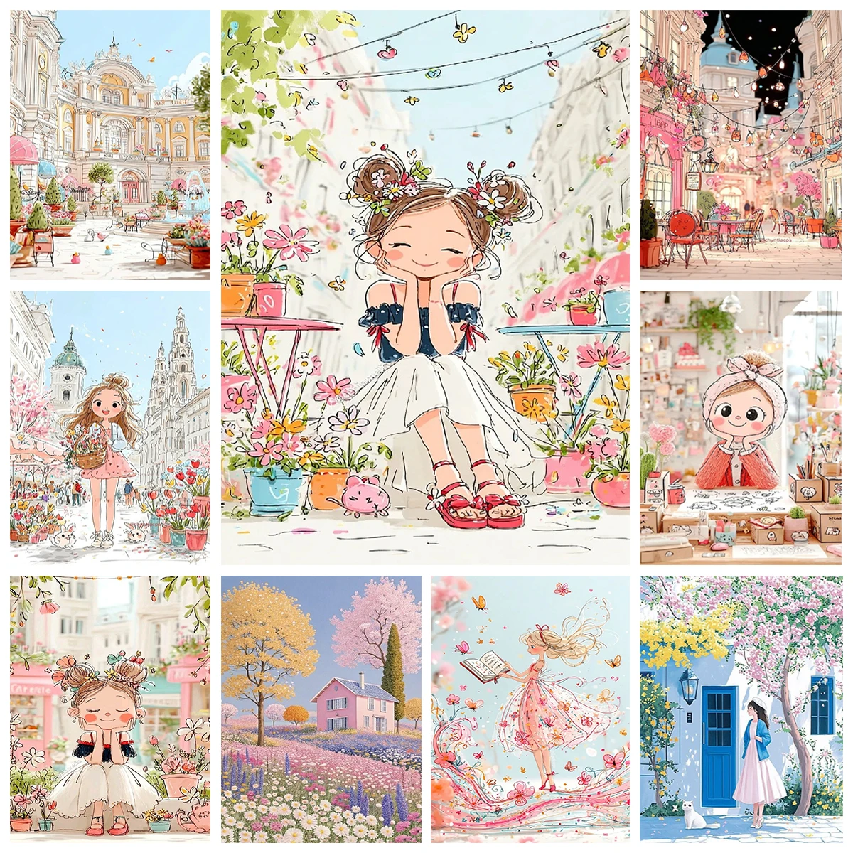 

Cartoon girl style DIY digital oil painting family friends party hand-painted home wall decoration birthday gift coloring game