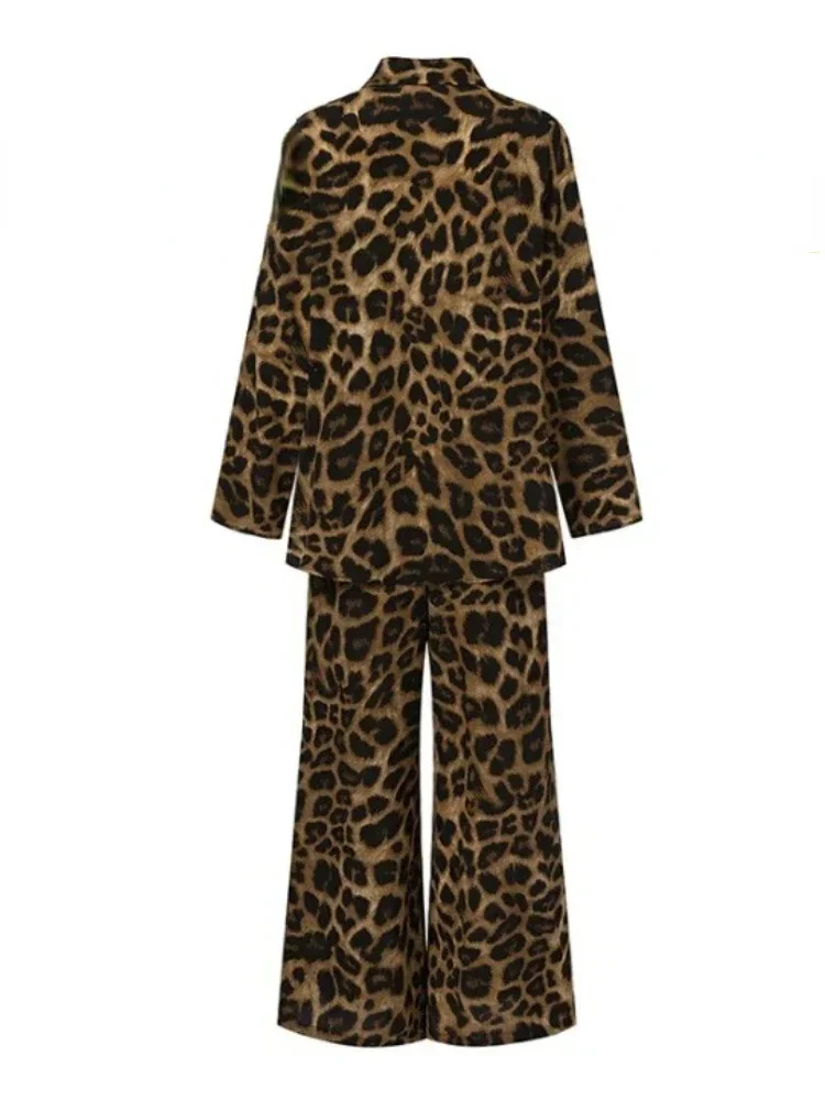 Summer Fashion Collection New Women's Wear Matching Collection Leopard Pattern Top Loose Wide Leg Pants Retro Two Piece Set