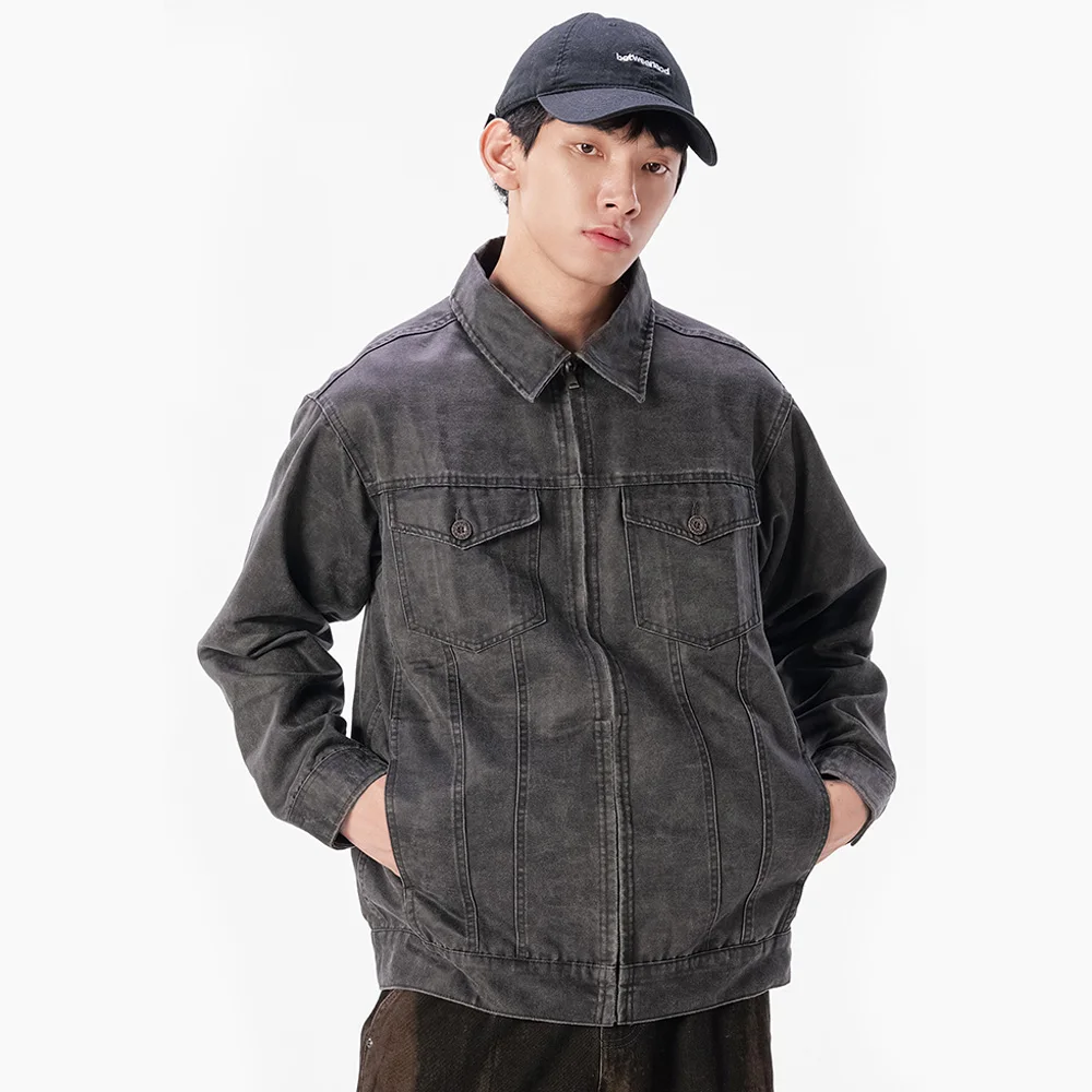 

Oil Wax Coated Jacket Men American Streetwear Vintage Fashion Loose Casual Spring Autumn Plus Size Leather Cargo Jacket Coat