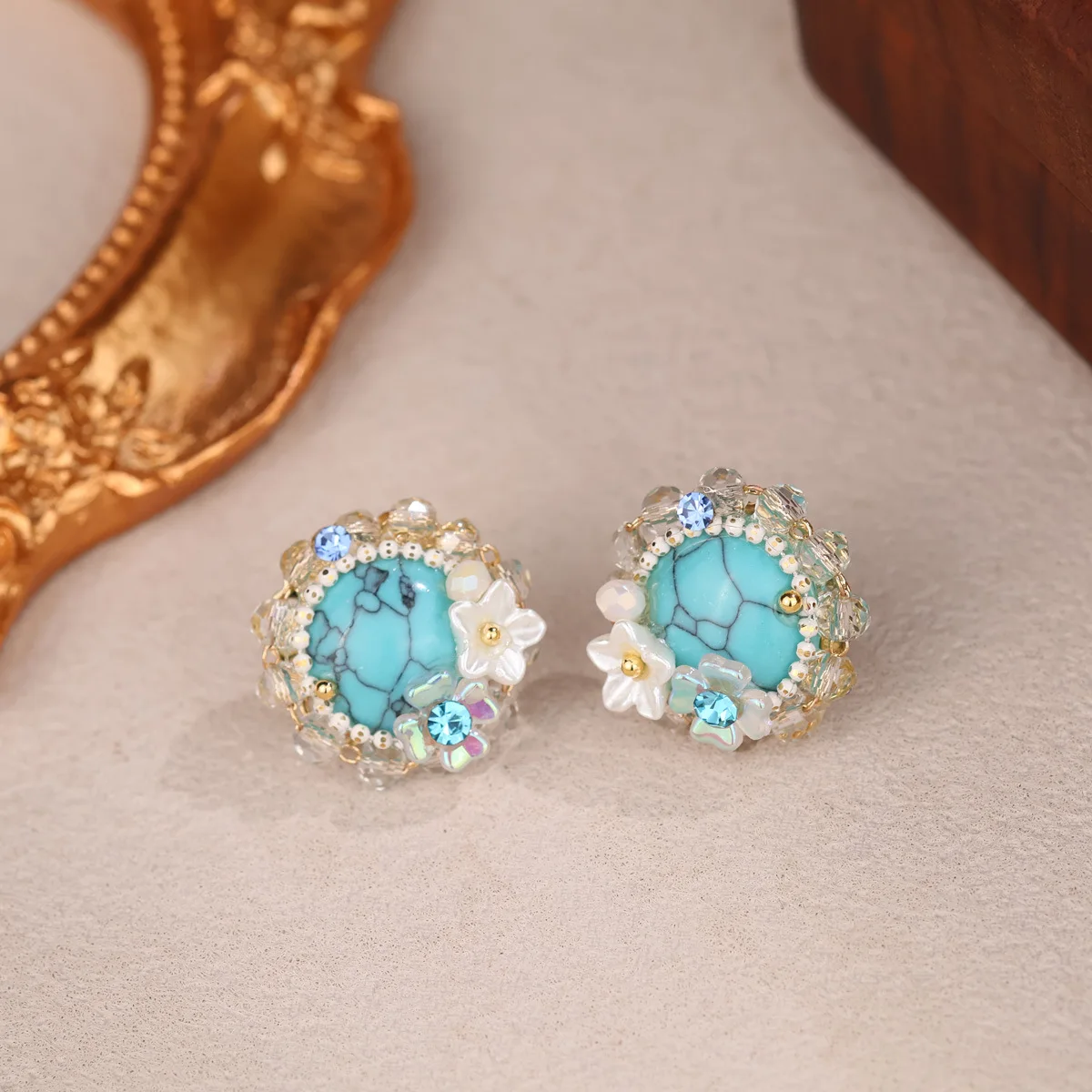Ethnic Vintage Women Dangle Earrings Turquoise Flower Pearl Tassel Design Drop Ear Jewelry For Travel Evening Christmas