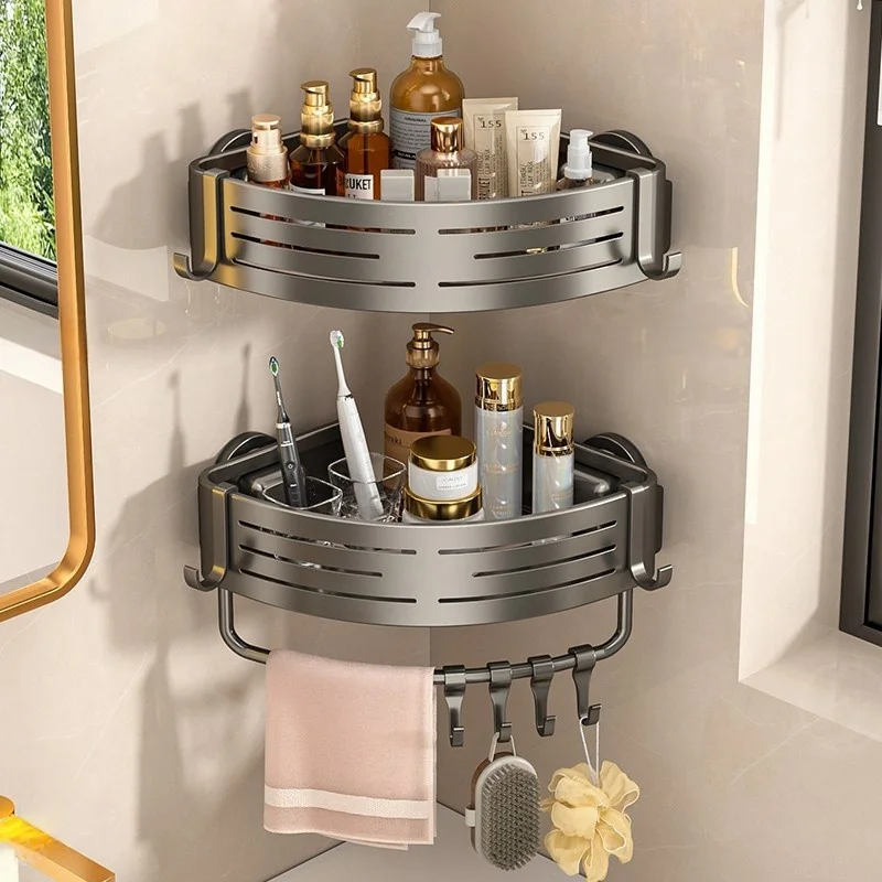 Toilet Suction Cup Storage Rack, Gun Ash, No Punching, Wall Mounted Bathroom Sink, Washbasin, Storage Triangle Basket