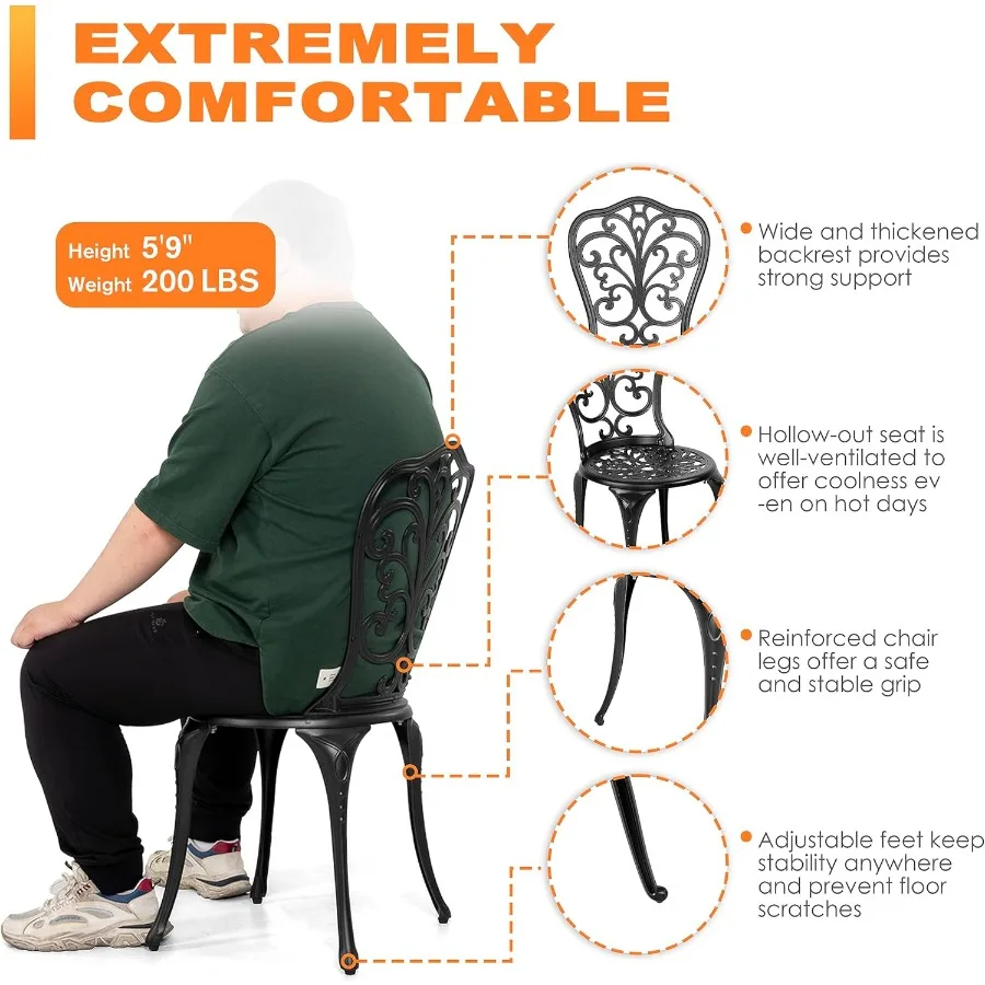 طقم طاولة بيسترو خارجي مكون من 3 قطع طقم بيسترو من الألومنيوم المصبوب لجميع الأحوال الجوية طقم طاولة وكراسي للفناء مكون من 2 مع مظلة #5