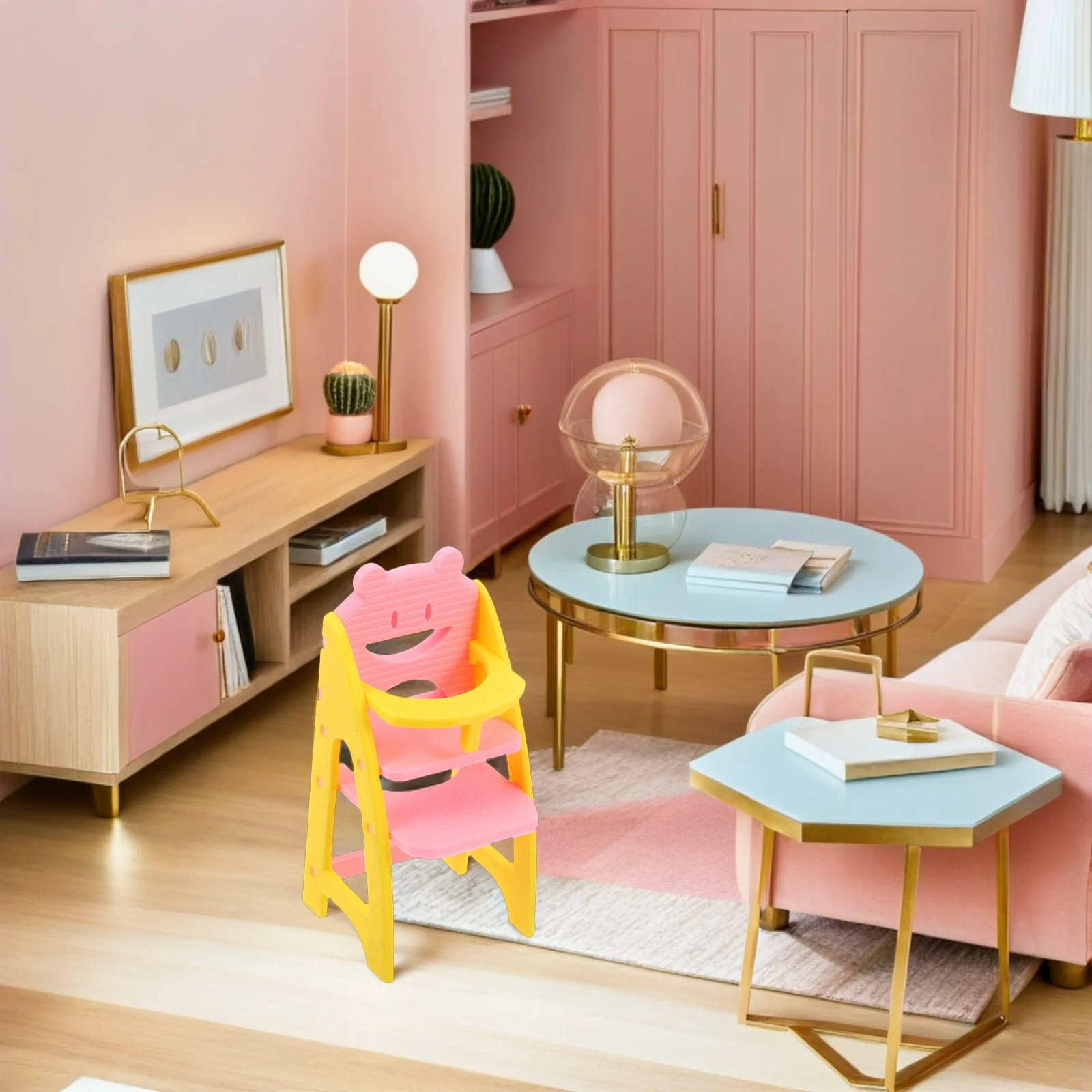 كرسي مرتفع للأطفال باللون الأزرق بمقياس 1:12 أثاث بيت الدمى المصغر للعب التظاهري كرسي الطعام ملحق بيت الدمى - عالي صغير للرضع #4