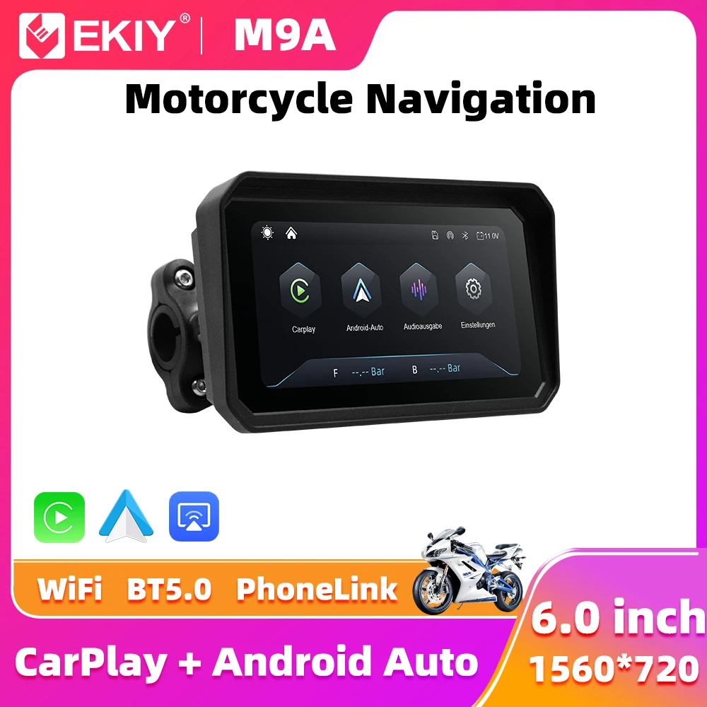 EKIY 6,0 Zoll Kabelloses CarPlay Moto Android Auto Tragbares Digitales Armaturenbrett GPS Motorrad-Navigation Abnehmbarer Bildschirm