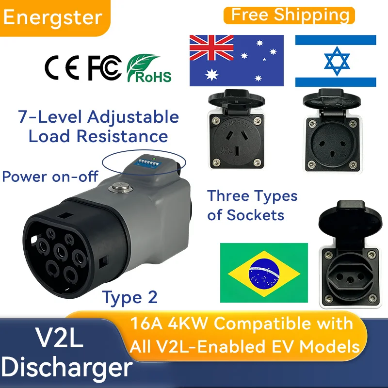 7-in-1 16A 4KW Type2 V2L Discharger Adapter Australia/ Brazil/ Israeli Socket For Hyunda Kia BYD MG Jaecoo J6 MAZDA 6e XPeng