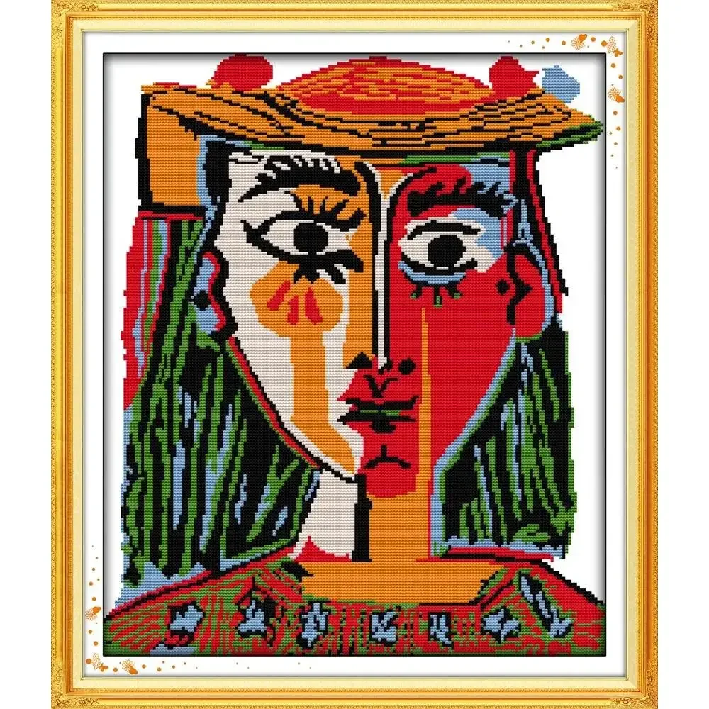 Joy Sunday News Printed Cross Stitch Kit ,  Easy Pattern with Aida and DMC Threads,  Stamped Fabric Embroidery Set-Picasso Wear