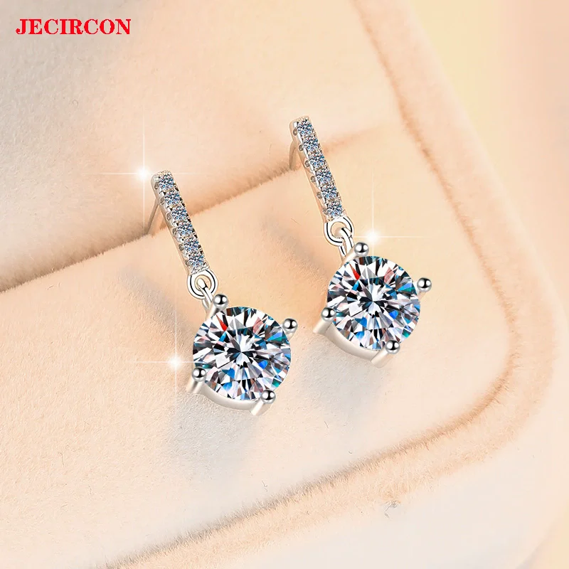 

Серьги JECIRCON из стерлингового серебра S925 с муассанитом, классические круглые 4-зубые минималистичные висячие серьги 0,5 карата/1 карата, стильные ювелирные изделия