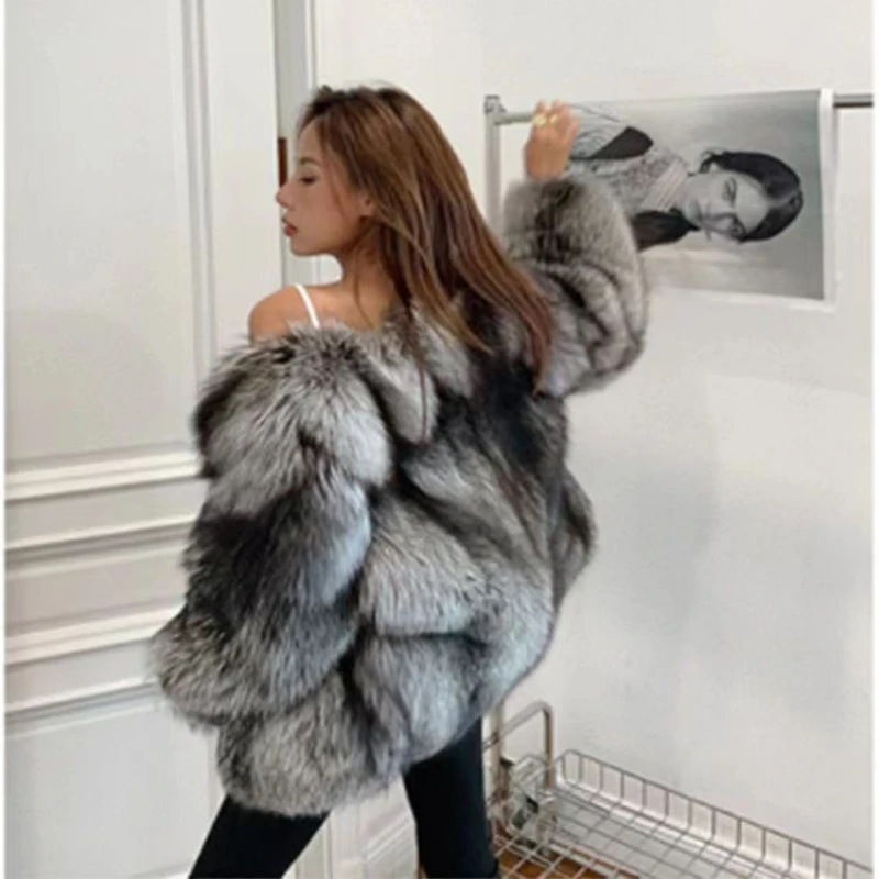 Women's fur coat short style fashion imitation fox hair whole fur coat autumn winter new casual lady jacket
