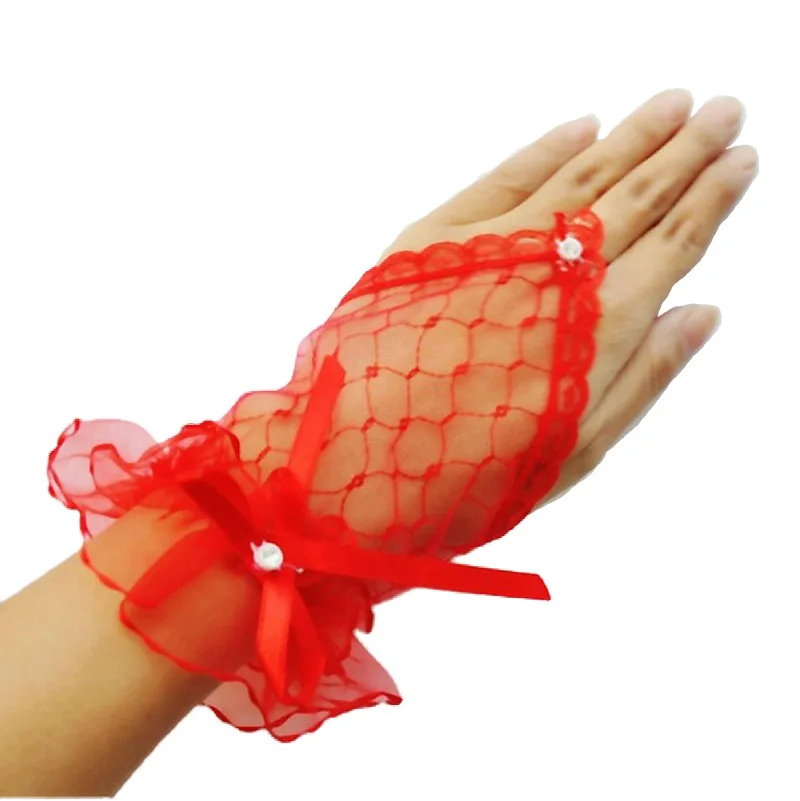 Girls First Communion with Bow Floral Lace Gloves Princess for Wedding Flower Girls Pageant Party image 4