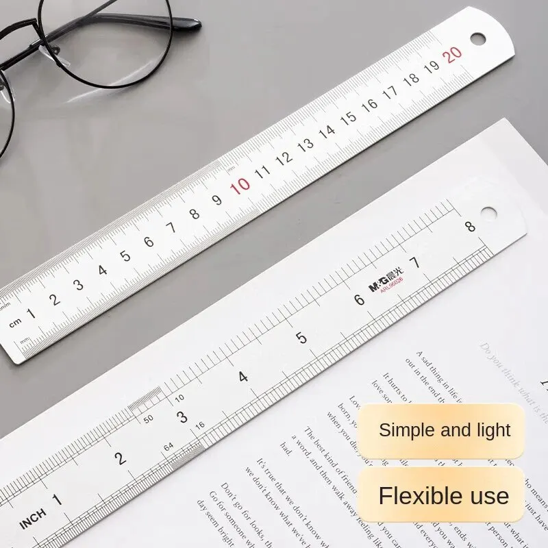 M&G Stationery 20cm Aluminum Alloy Ruler Measuring Drawing Scale Ruler Two-way Scale Office Supplies School Stationery