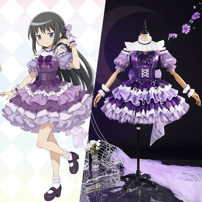 

Anime Akemi Homura Cosplay Costume Wig Puella Magi Madoka Magica Purple Fancy Dress Halloween Party Clothing Performance Outfit