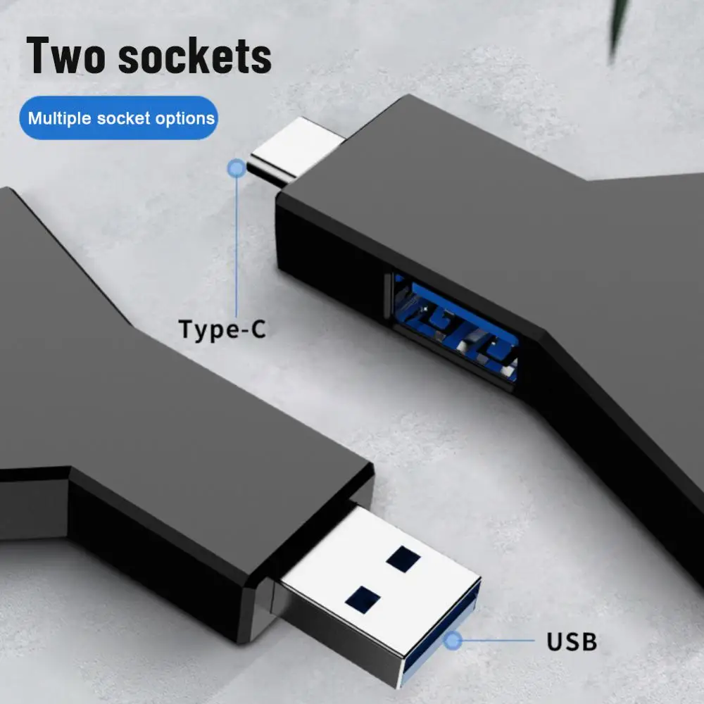 Mini Y-shaped Portable 3-in-1 USB Hub Inline USB/Type-c3.0 3PORT HUB 2.0 Extender For USB-C Devices Such As USB Flash Drives