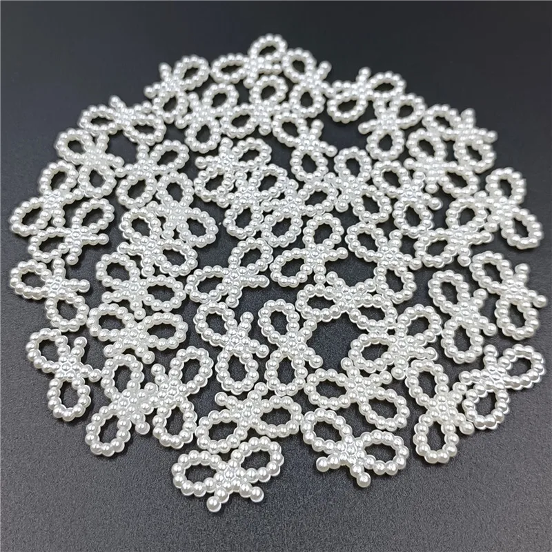 40pcs/pack Hollow Imitation Pearl White Color Heart Star Flower Loose Beads DIY Jewelry Making Material Wholesale