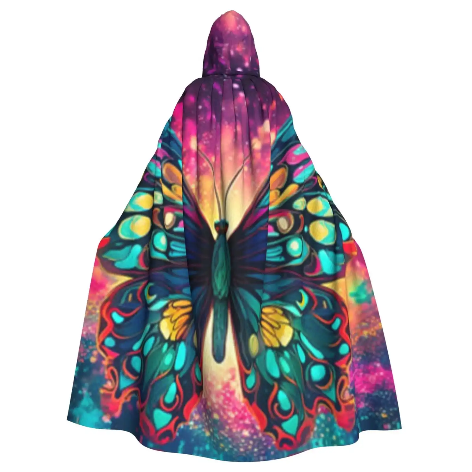 

Unisex Hooded Cloak Adult Lightweight Overcoat Psychedelic Trippy Butterfly Cartoon 70s Rave Style Cloak For Halloween Cosplay C