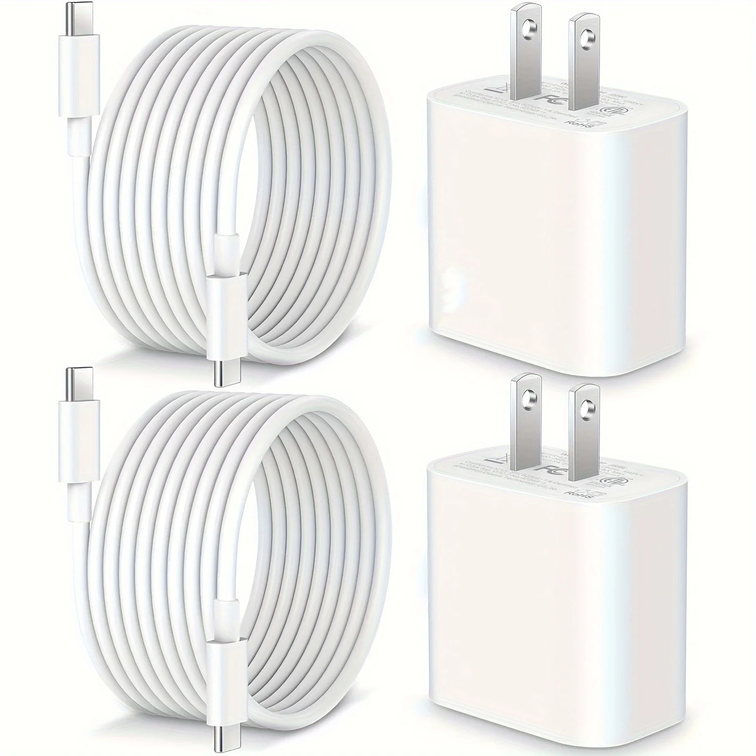 20W USB C Fast Charging for iPad Pro/iPad/Air/Mini 6, 2Pack Type C Wall Charger with 6FT C to C Cable for iPhone 15/Plus/Pro/Max