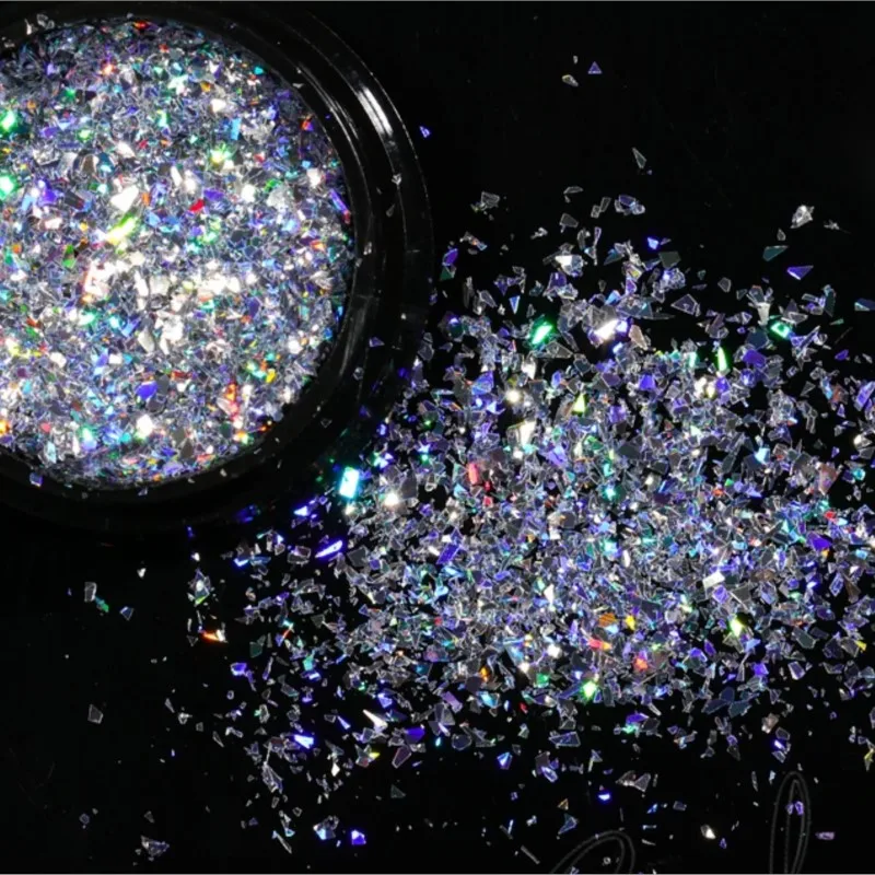 1 pot Holo Nail Flakies Sequins 0.5g Laser silver Holographic Powder  Irregular Paillette DIY Nail Art Decoration Supplies tool
