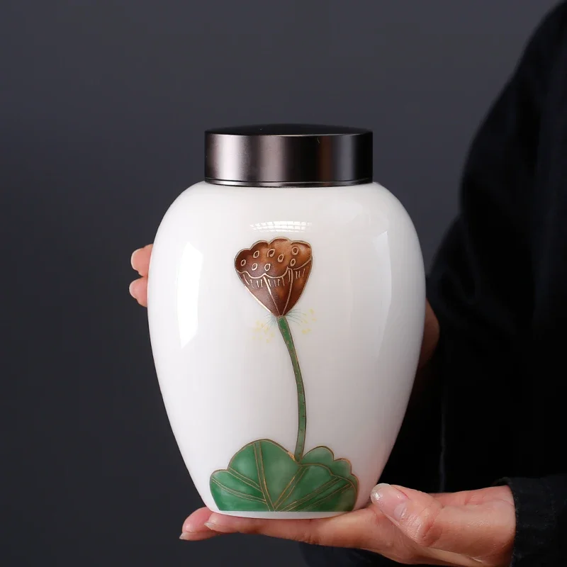 

Caddy Container Tea Box Organizer Ceramic Porcelain Tea Box Chinese Can Packaging Lid Small Loose Caja Para Te Teaware WSW35XP