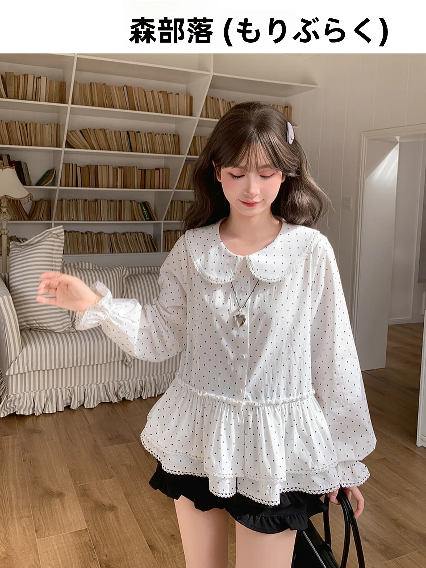 

Sweet Polka Dot Doll Collar Pure Cotton Long Sleeve Women's Shirt Loose Fit Spring New Design Versatile Casual Fashion