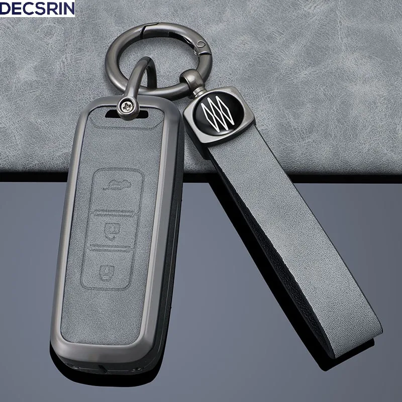 3 Tasten Zinklegierung + Leder Autoschlüsseletui Abdeckung Shell Fob für Baojun 510 730 360 560 RS-5 530 630 Wuling Hongguang S Zubehör