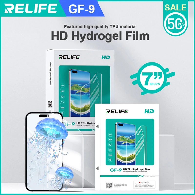 50pcs RELIFE GF-9 HD TPU Hydrogel Film  for 890C Y22 Y25 Cutting Machine Mobile phone Screen Protector Films Less than 7 inches