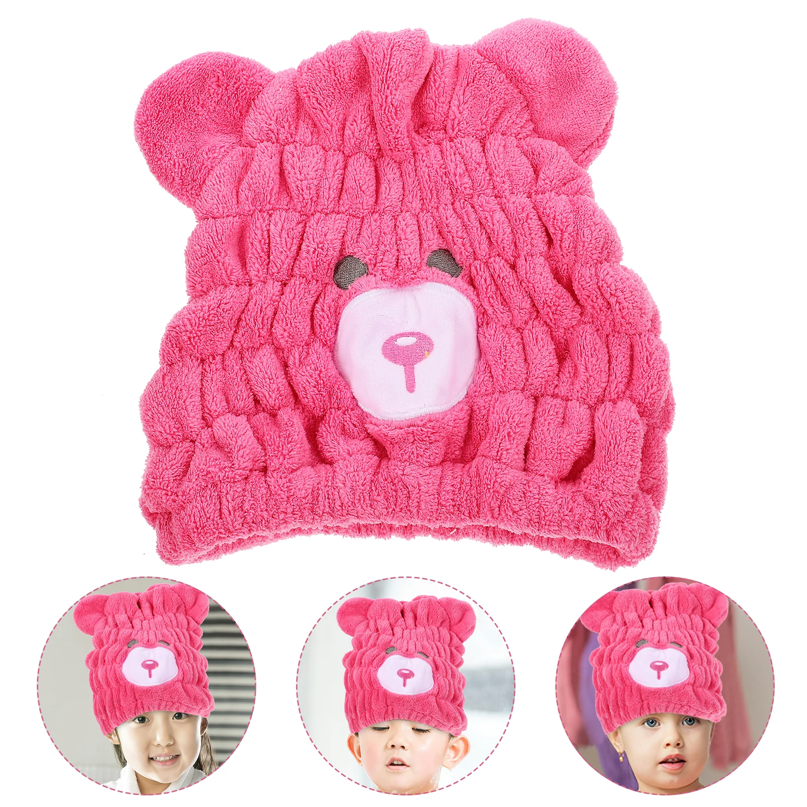 

Children's Dry Hair Cap Cute Bear Hooded Towels Quick Drying Coral Fleece Absorbent Hair Wrap Proper Size Soft Comfortable