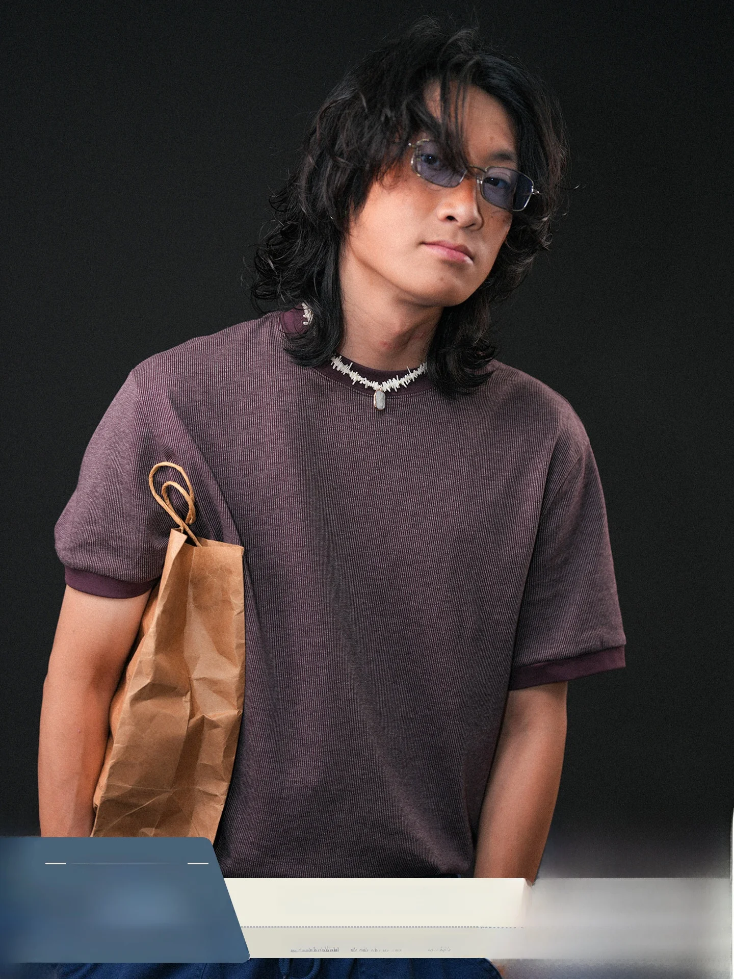 O3PARK New Casual Style Micro Loose Fit  Color Short Sleeve round Neck T-Shirt Double Color Ribbed Preppy Style Commute