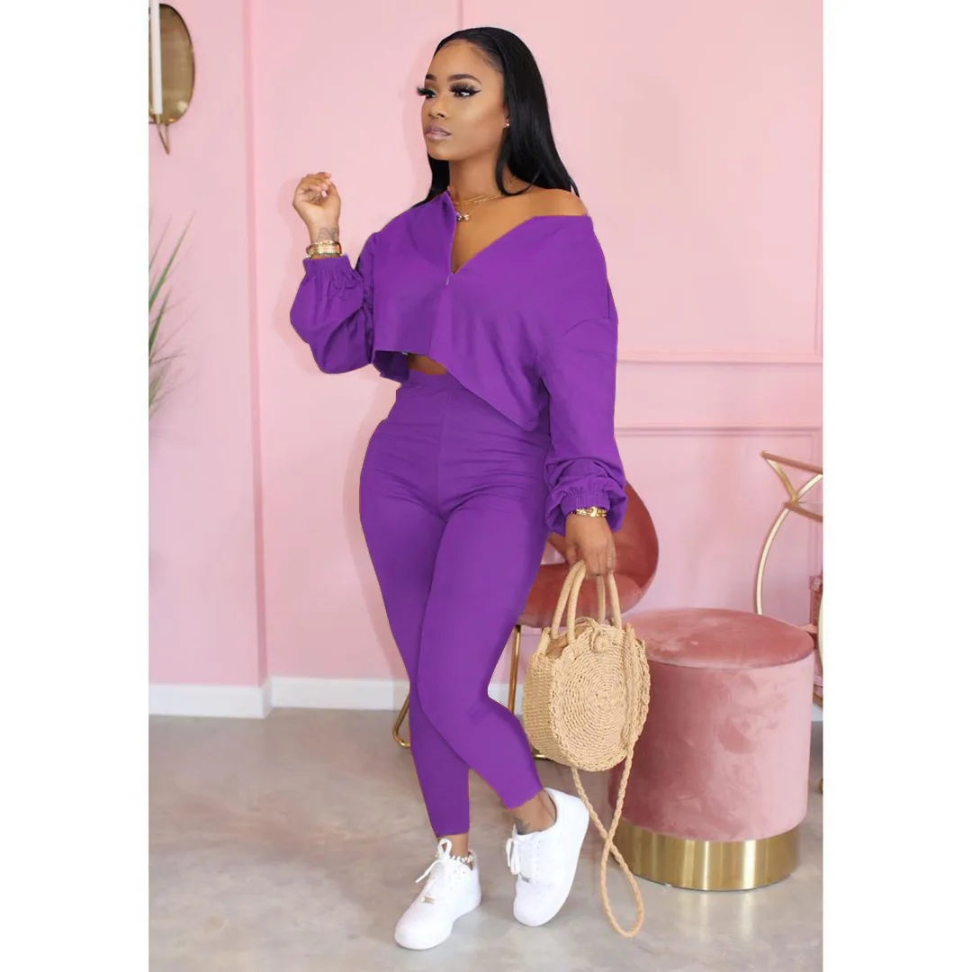 Autumn Ladies Plus Size Tracksuit Outfits Solid Color Elegant Casual Long Sleeve Pullover High-Waisted Fashion 2 Piece Pants Set