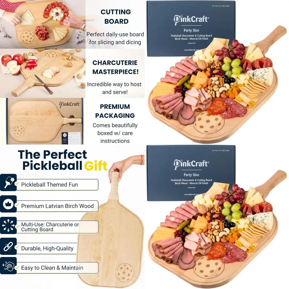 

Birchwood Pickleball Paddle Charcuterie Board, 22.5 x 5.5 x 0.75, Party-Sized, Mineral Oil Coated