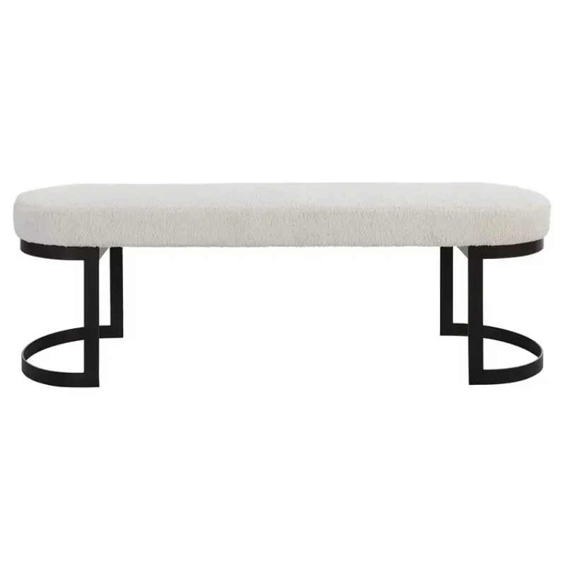 Modern velvet upholstered ottoman with metal frame living room ottoman