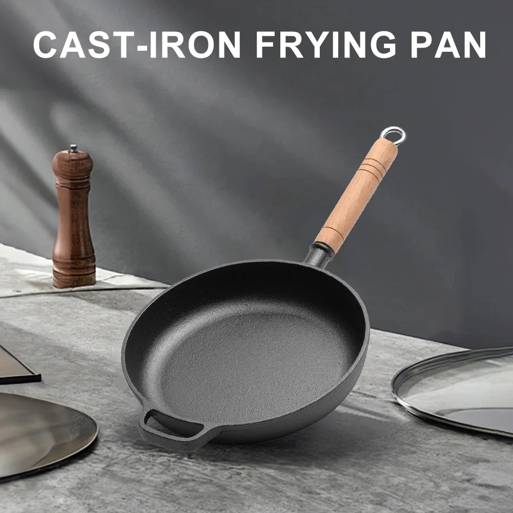 Cast Iron Skillet Cookware with Wood Handle Nonstick Mini Frying Oil Drizzling Small Pot 22/24/26/28cm Mini Egg Frying Pan