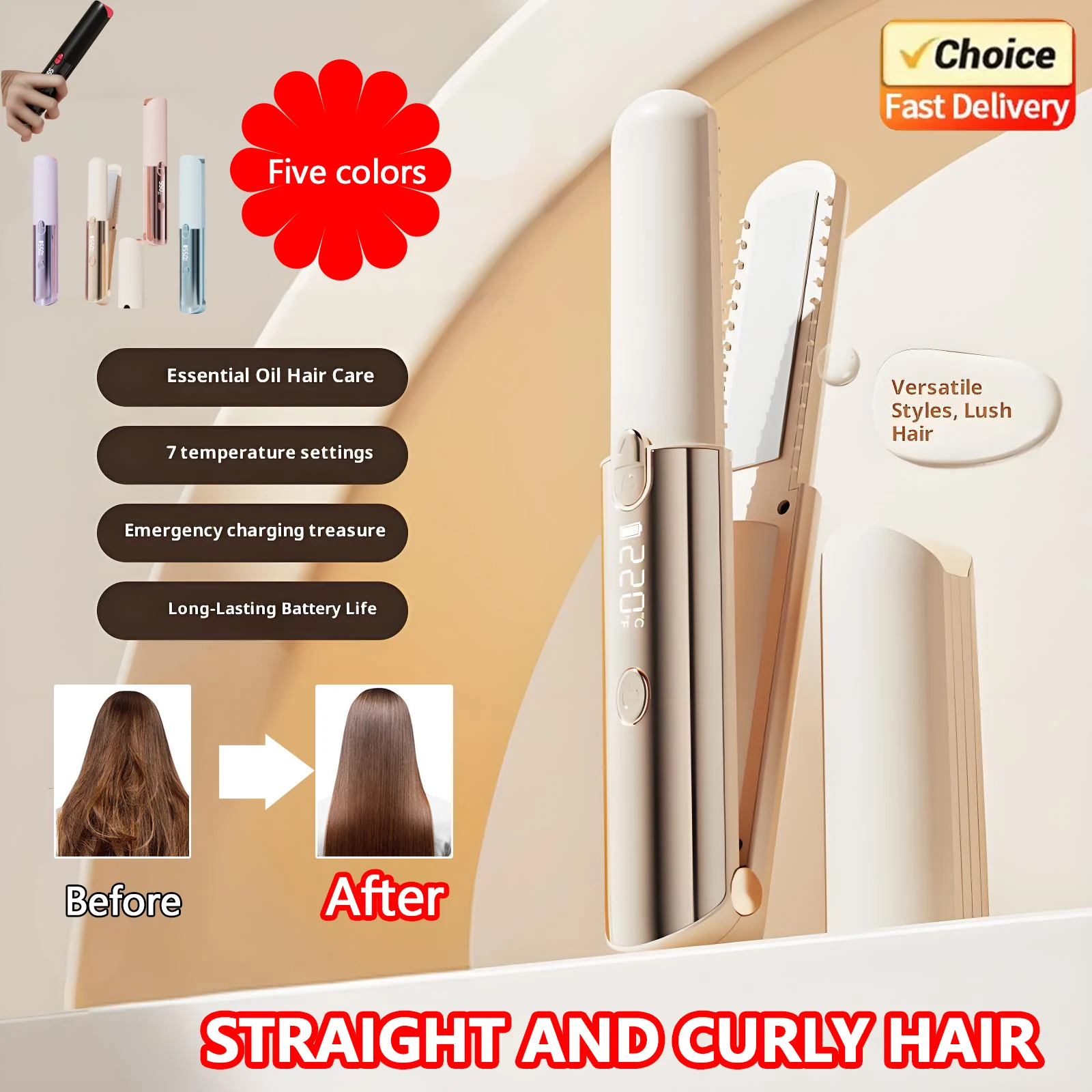 

Mini Hair Straightener Curler Wireless Portable USB Charging Dormitory Salon Tool Hair Styling Accessories Travel Use