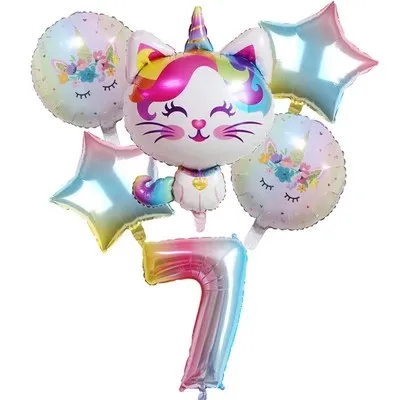 6pcs Rainbow Unicorn Cat Foil balloon 32 pollici Gradient color Number ballon Birthday Wedding Party Decoration supplies Baby Shower