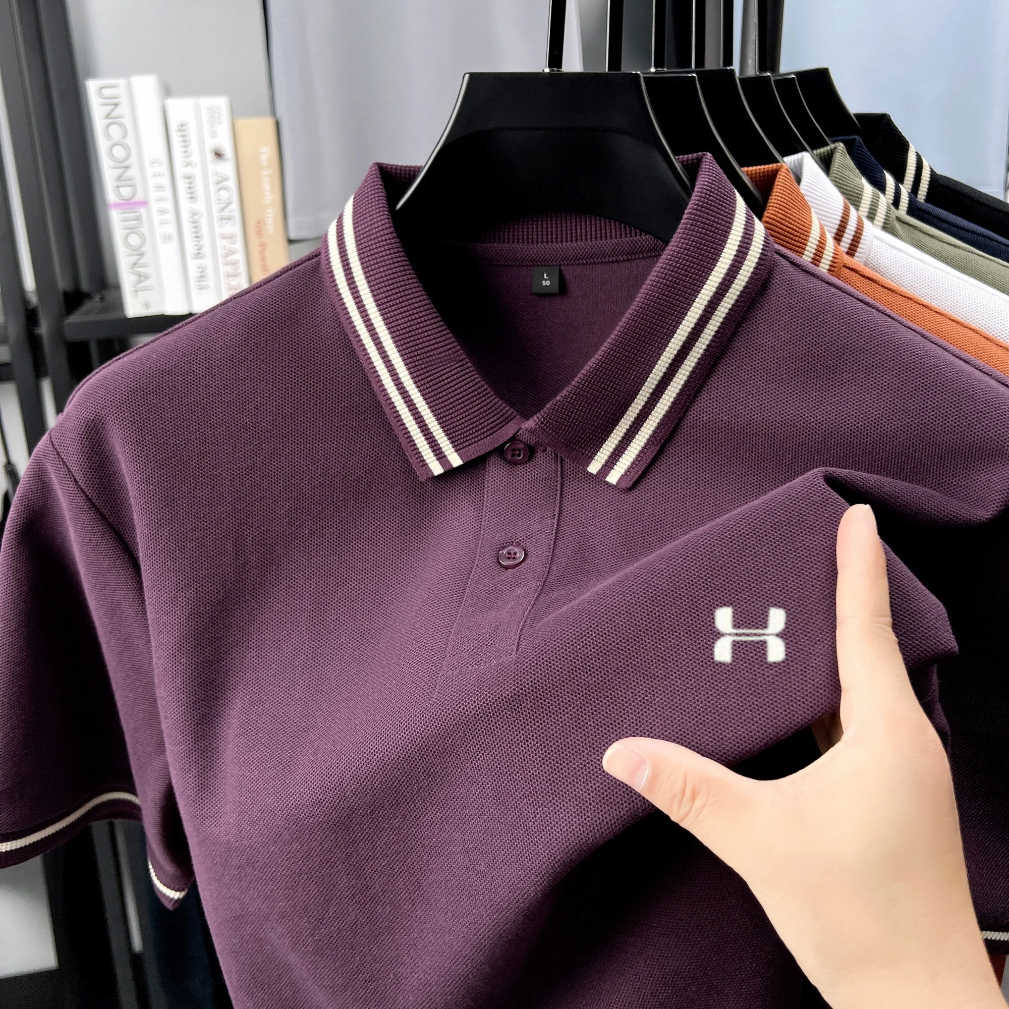 Men's Striped Collar Polo Shir - Polo Shirt Pique recension och pris