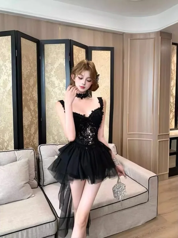 Süße Spitze ter f Rock Set Damen Sommer neue hohe Taille Slim Fit f Rock Polyester Faser Gaze aushöhlen Design