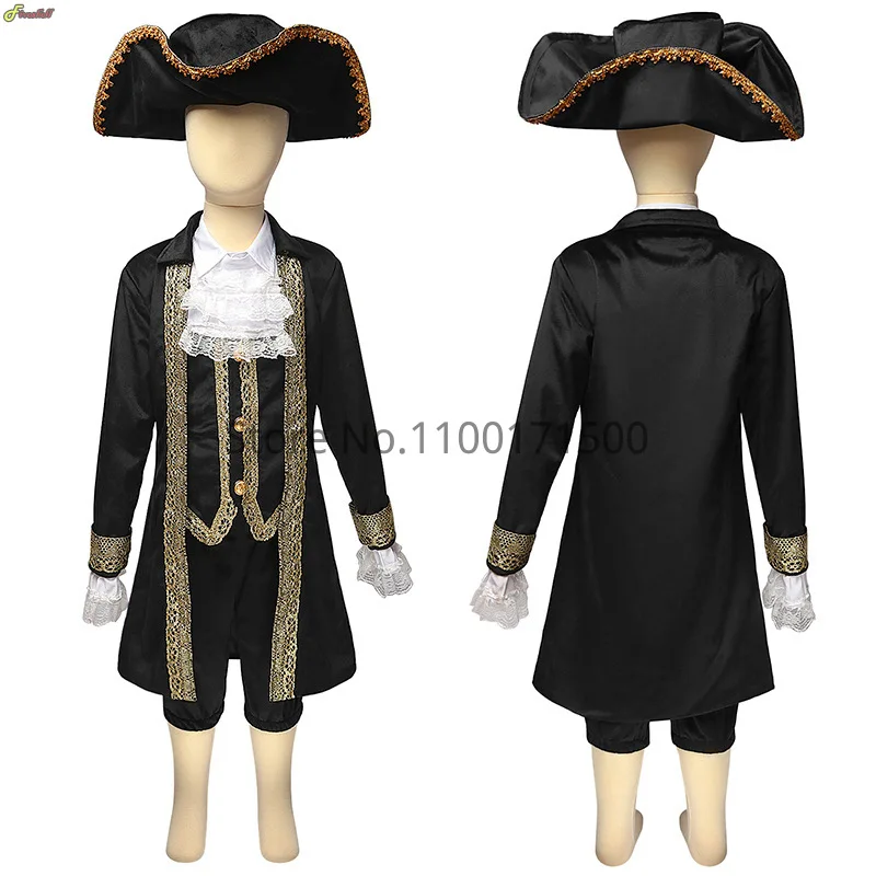 Kid Medieval Victorian Prite Cosplay Costume Tuxedo Gentlema Tailcoat Gothic Steampunk Trench Coat Frock Outfit Overcoat Uniform