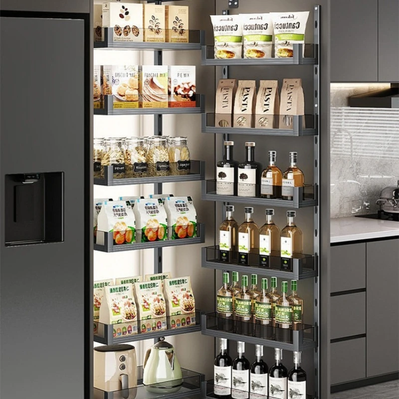 

Kitchen big monster door opening linkage type snack cabinet high cabinet aluminum alloy storage cabinet refrigerator