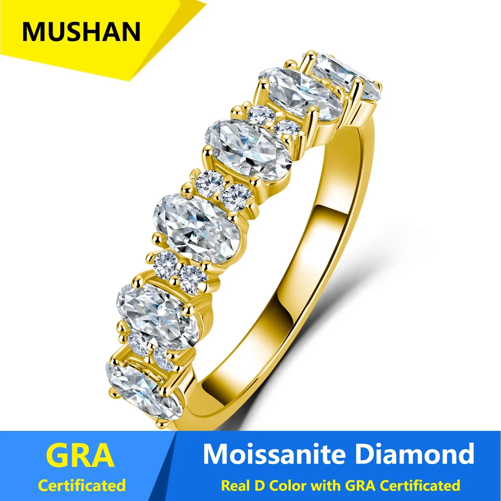 MUSHAN Luxury Jewelry 925 Sterling Silver Ring Band Women GRA Certificated Moissanite Diamond Emerald D Color Rings Fine Jewelry