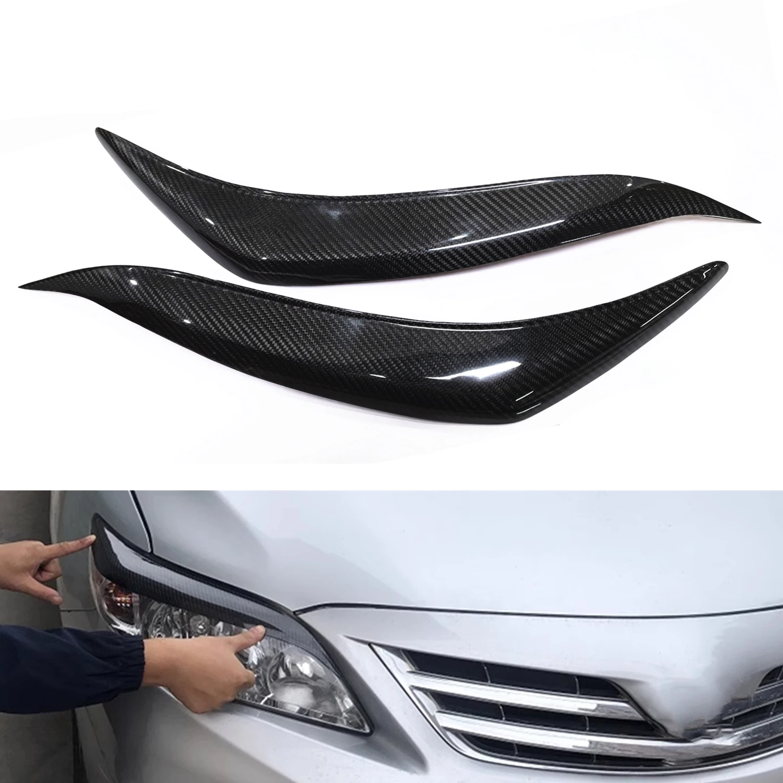 Carbon Fiber Car Headlight Eyebrow Headlamp Eyelid Front Head Lamp Sticker Trim Cover Lid For Toyota Corolla 2011-2013