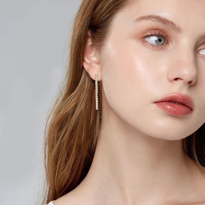 OXTAO 2.5 مللي متر مويسانيتي استرخى القرط مجوهرات نسائية ريال 925 الفضة طويلة الثريا أقراط الزفاف غرامة مجوهرات هدية