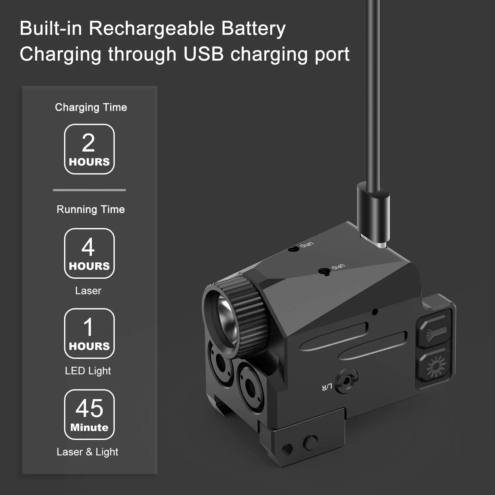 Mini lampe de poche 2 en 1 aste par USB, 500 lumens, avec visée laser magnétique, pour pistolets, équipement de chasse Airsoft